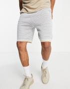 Asos Design Knitted Set Shorts With Geo Pattern In Light Blue-blues