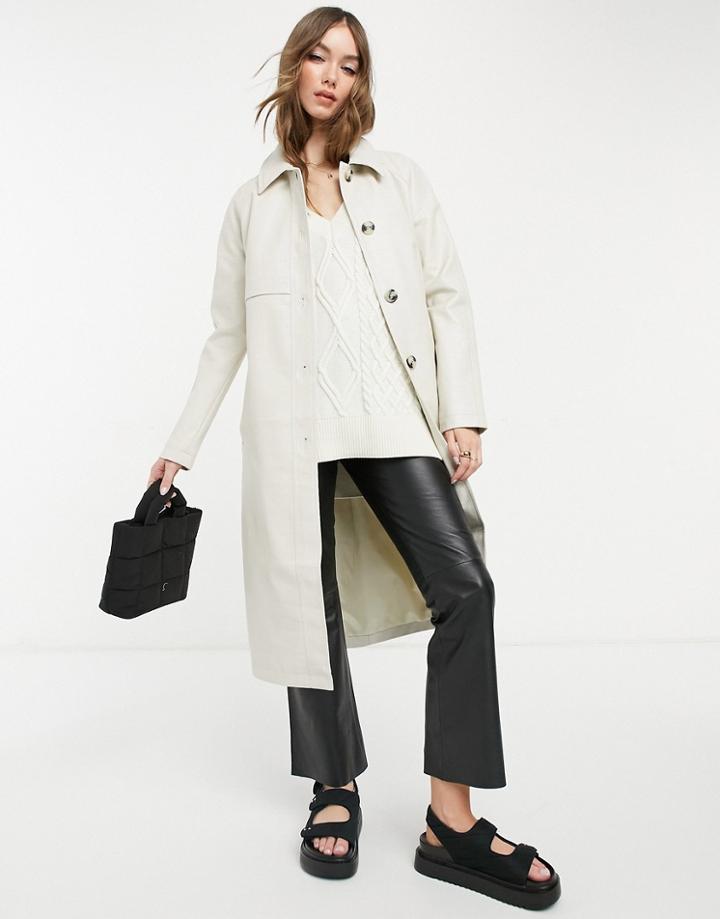 Vero Moda Croc Leather Look Trench In Cream-white