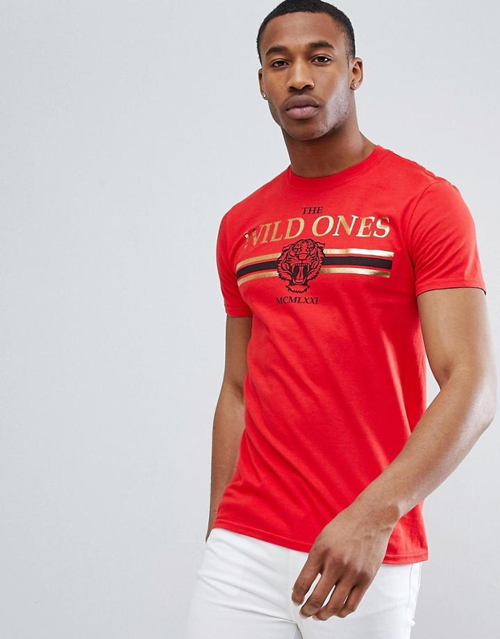 Boohooman T-shirt With Wild Ones Print In Red - Red