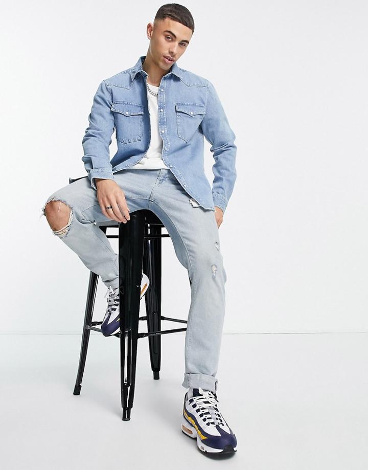 River Island Western Denim Jacket In Blue-blues