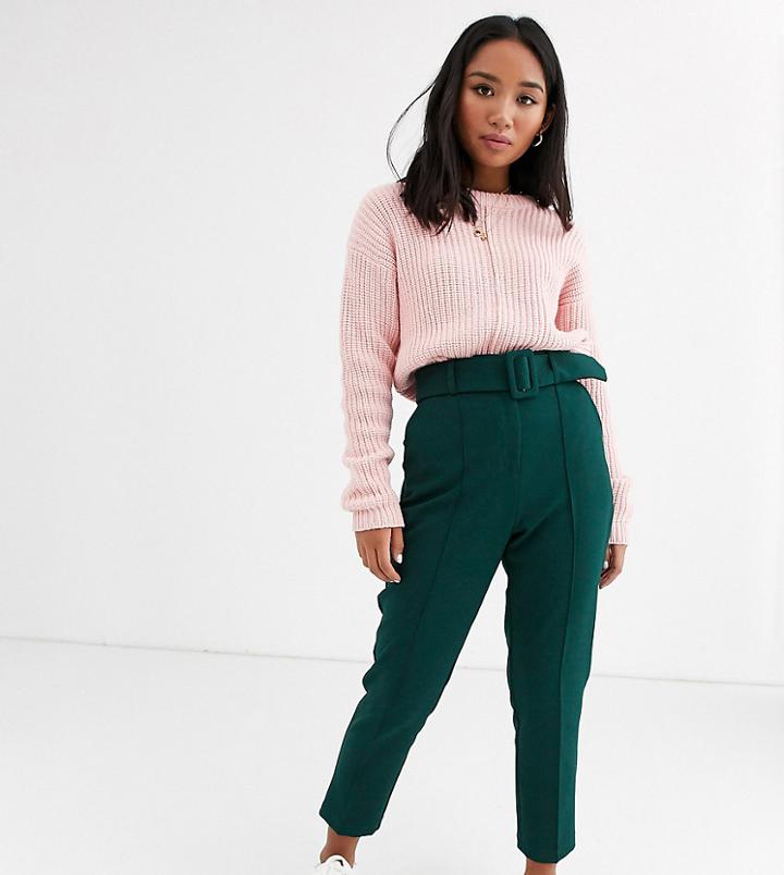 Asos Design Petite High Waist Cigarette Pants With Belt