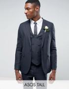 Asos Tall Wedding Skinny Suit Jacket In Blue Micro Woven Texture - Blue