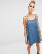Unif 90s Denim Pinny Dress - Midblue