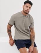 Asos Design Jersey Waffle Polo In Beige