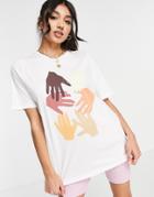 Pieces Organic Cotton T-shirt Hands Motif T-shirt In White