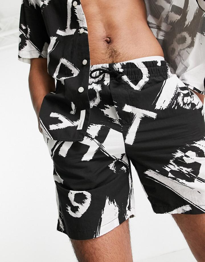 Only & Sons Shorts In Textured Black Print - Part Of A Set