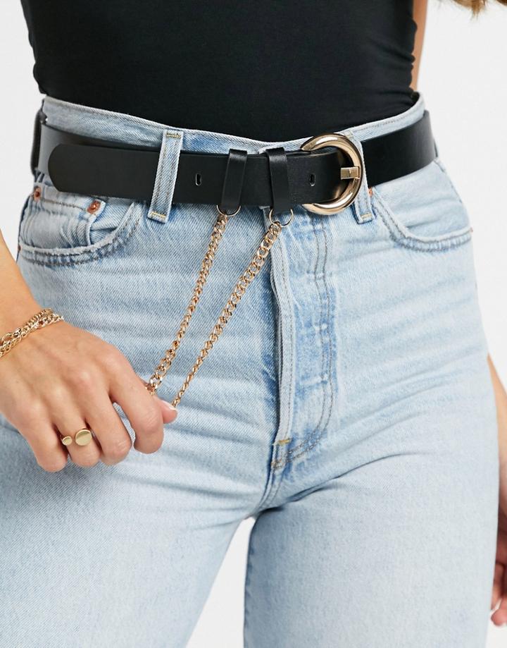 Glamorous Black Waist & Hip Belt With Gold Chain