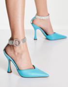 Asos Design Pressure Embellished Strap Heeled Shoes In Blue