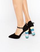 Daisy Street Macaroon Point Heeled Shoes - Black Microfibre
