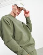 Asos Design Oversized Ribbed Sweatshirt In Khaki - Part Of A Set-green