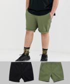 Asos Design Plus 2 Pack Skinny Chino Shorts In Khaki & Black Save-multi
