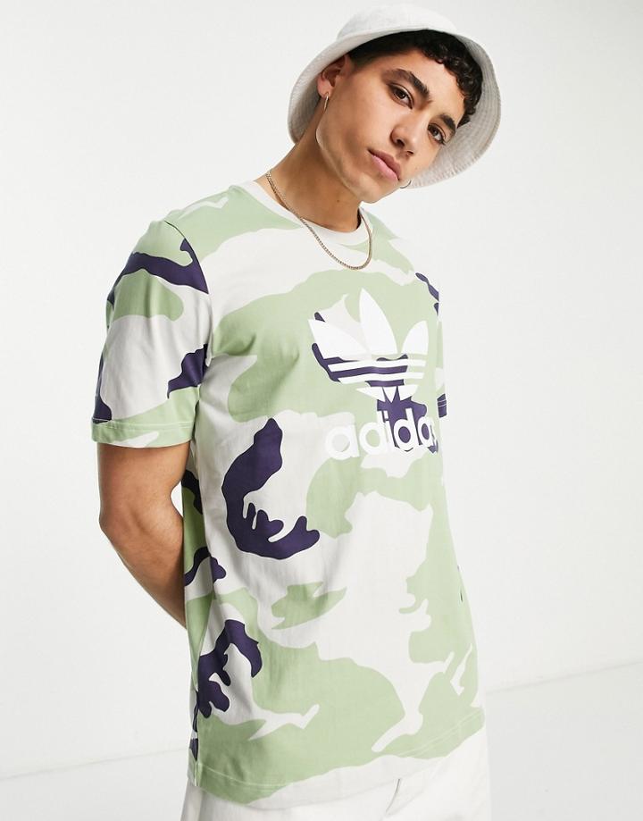 Adidas Originals Large Logo T-shirt In Magic Lime Camo-gray