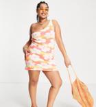 Collusion Plus One Shoulder Knitted Jacquard Print Dress-multi