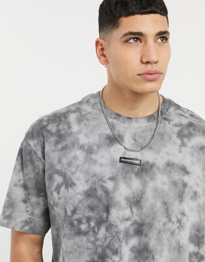 Good For Nothing Oversized T-shirt In Gray Tie Dye-grey