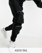 Asos Design Tall Tapered Sweatpants With Nylon Utility Pockets In Black