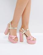 Public Desire Vamp Pink And Gold Platform Heeled Sandals - Pink
