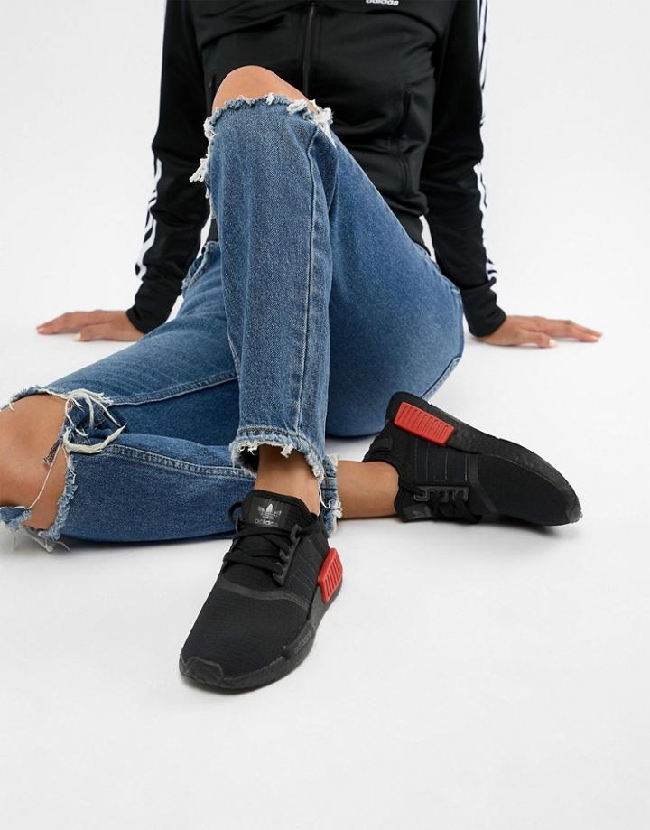 Adidas Originals Nmd R1 Sneakers In Black With Red Heel Block - Black