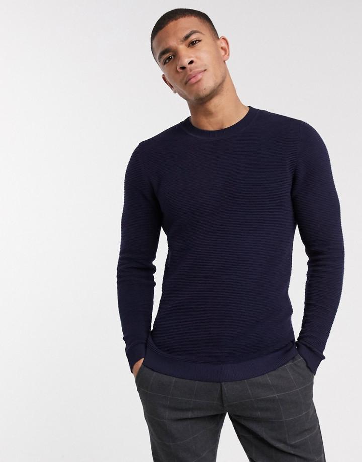 Selected Homme Gunnar Organic Cotton Crew Neck Sweater-blues