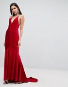 Asos Red Carpet Velvet Deep Plunge Strappy Maxi Dress - Red
