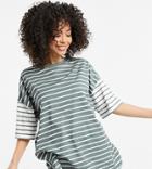 Asos Design Tall Oversized T-shirt In Cut-about Washed Stripe-green