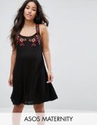 Asos Maternity Embroidered Tie Back Dress - Black
