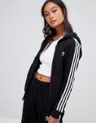 Adidas Originals Three Stripe Zip Thru Hoodie In Black - Black