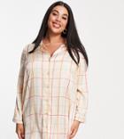 Vero Moda Curve Satin Night Shirt Dress In Check-multi