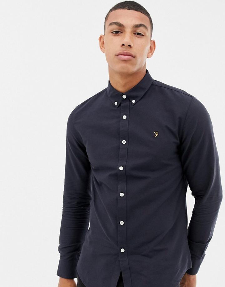 Farah Brewer Slim Fit Oxford Shirt In Navy