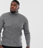 Asos Design Plus Ribbed Roll Neck Sweater In Gray Twist - Gray