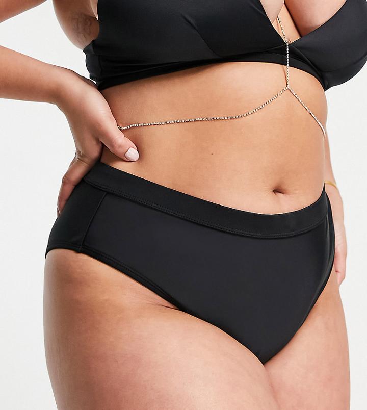 Ivory Rose Curve Exclusive High Waist Bikini Bottom In Black