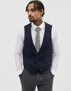 Asos Slim Suit Vest In Navy Herringbone