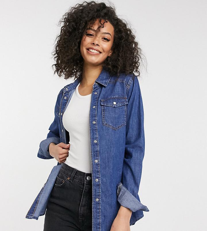 New Look Tall Denim Shirt In Blue-blues