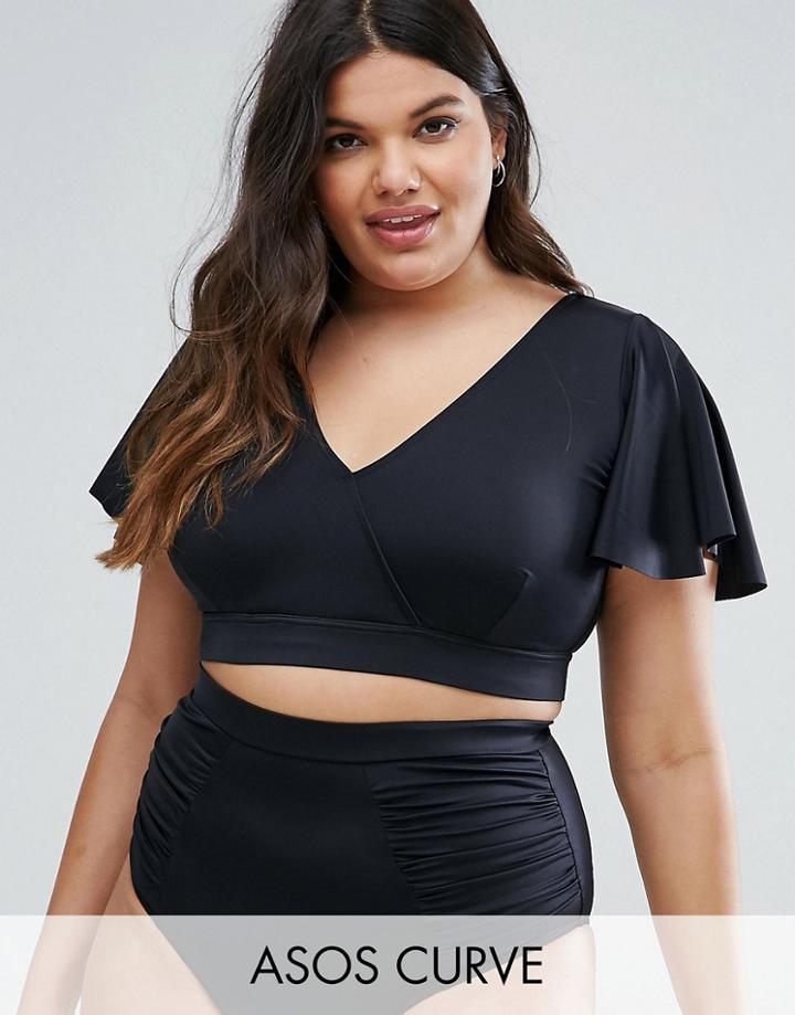 Asos Curve Flutter Sleeve Bikini Top - Black