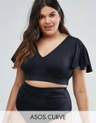 Asos Curve Flutter Sleeve Bikini Top - Black