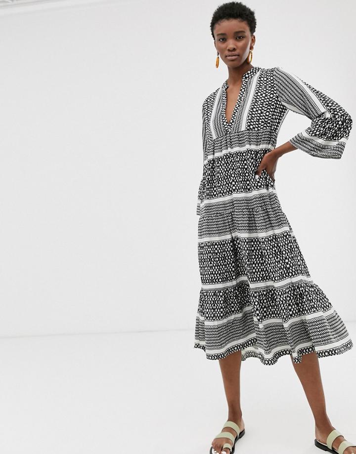 Only Printed Smock Midi Dress-multi