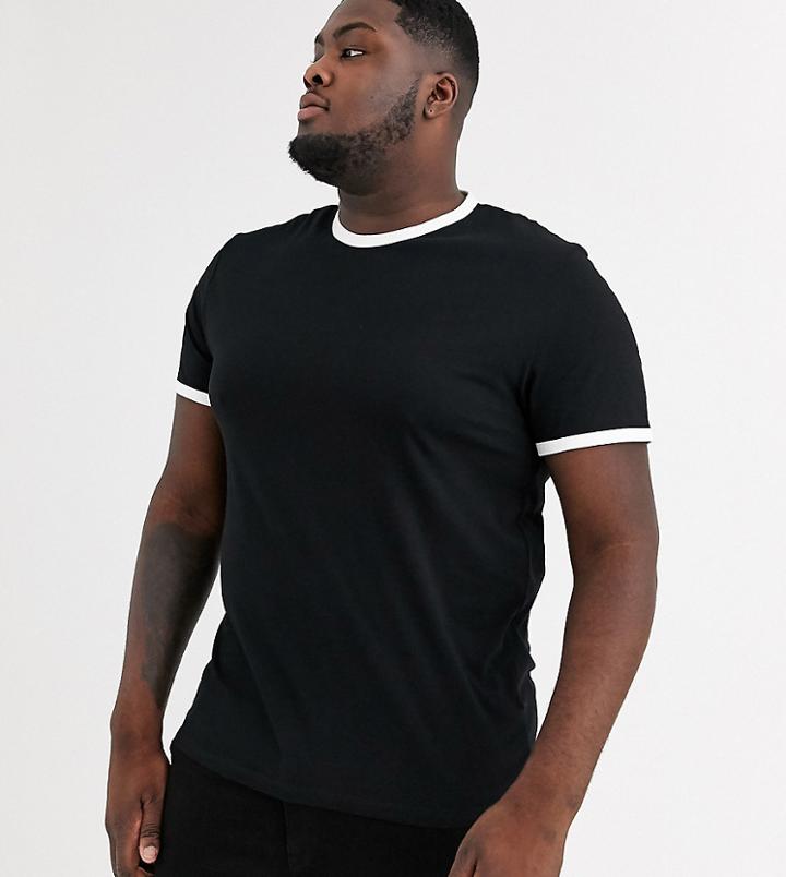 Asos Design Plus Organic T-shirt With Ringer In Black-multi
