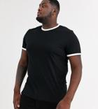Asos Design Plus Organic T-shirt With Ringer In Black-multi