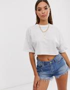 Asos Design Boxy Crop T-shirt With Exposed Seams In White - White