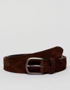 Asos Slim Belt With Vintage Brushed Leather In Brown - Brown