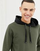 Only & Sons Hoodie With Contrast Black Hood - Green
