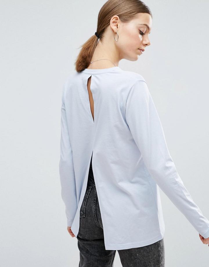Asos T-shirt With Long Sleeves And Split Back - Blue