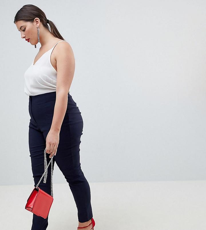 Asos Design Curve High Waist Pants In Skinny Fit-navy