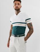 Asos Design Polo Shirt With Revere Collar With Contrast Body Panels In Green - Green