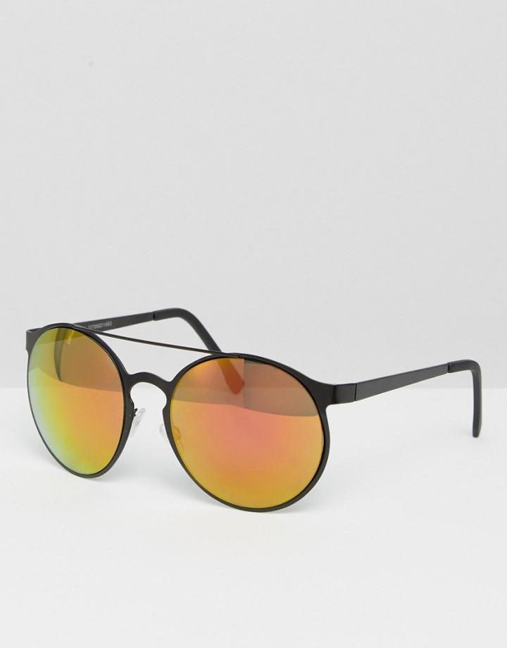New Look Double Bar Round Sunglasses - Black