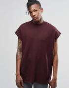 Asos Super Oversized T-shirt In Waffle Fabric In Red - Oxblood