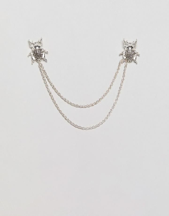 Asos Edition Collar Tips With Beetle And Faux Pearl - Silver