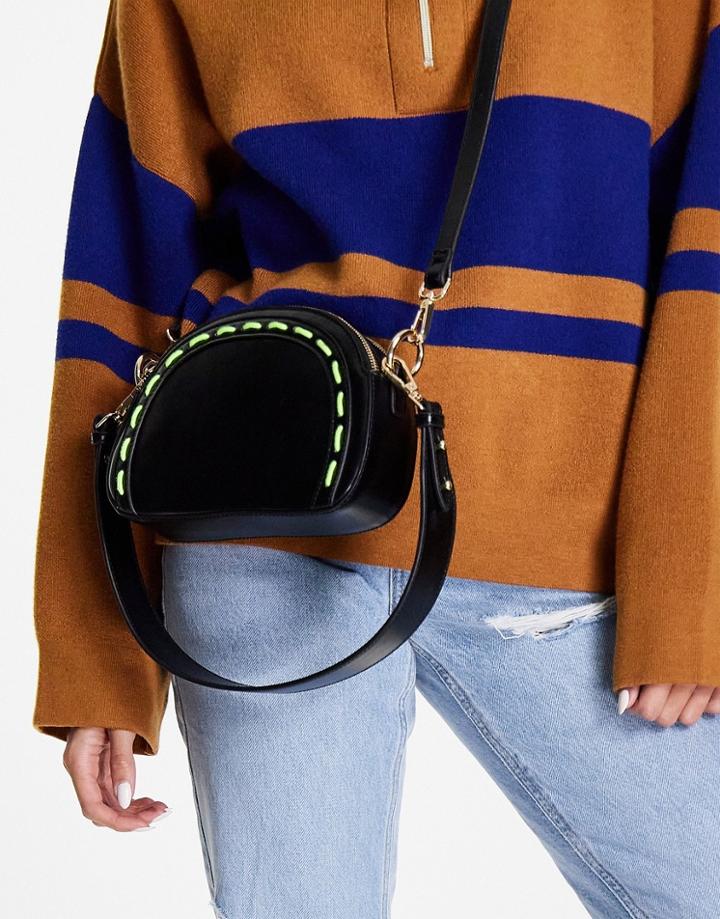 Topshop Cindy Half Moon Stitch Crossbody-black