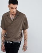 Asos Design Oversized Viscose Batwing Sleeve Shirt In Khaki - Green