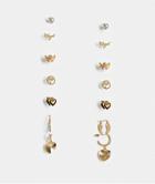 Asos Design Pack Of 7 Earrings In Mixed Designs In Gold Tone