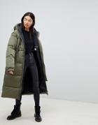 Cheap Monday Long Line Padded Coat With Detachable Sleeves - Green